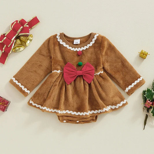 Lebkuchen Weihnachts-Kleid - Langarm Kleid-Strampler für Babies