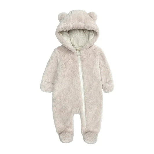 Kuschelbär Strampler – Warmer Fleece Overall mit Kapuze für Babys