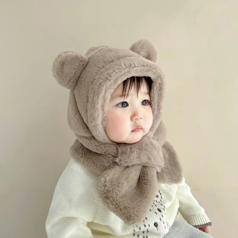 Bear Cuddly Hat – One-piece Baby Hat & Scarf for Cold Days