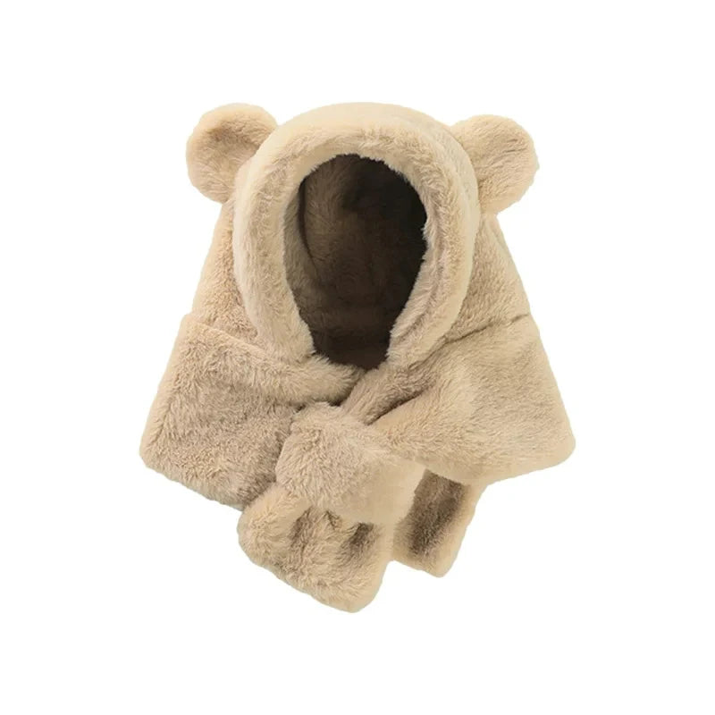 Bear Cuddly Hat – One-piece Baby Hat & Scarf for Cold Days